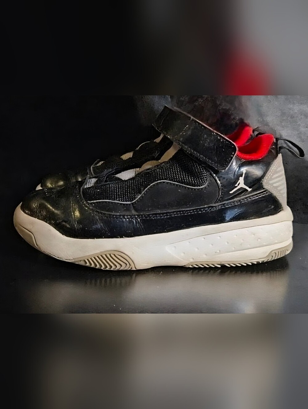 Jordan Kids Black and Red Velcro Strap Sneakers